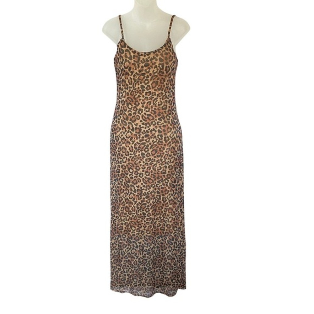 Planet Heart Leopard Print Maxi Slip Dress M Brown Romantic Gothic Mob Wife NWT